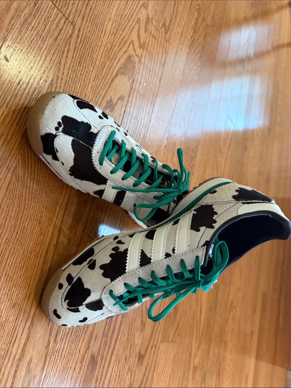 adidas Women's Cow Print Sneakers with Green Laces